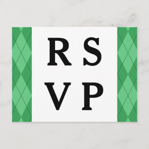 Green Argyle Wedding Response Postcard