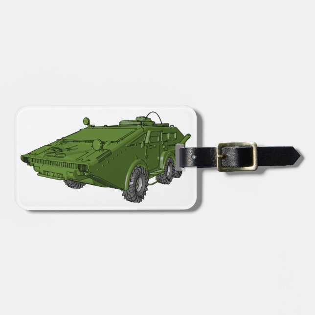Green Armoured Military Vehicle Luggage Tag (Front Horizontal)