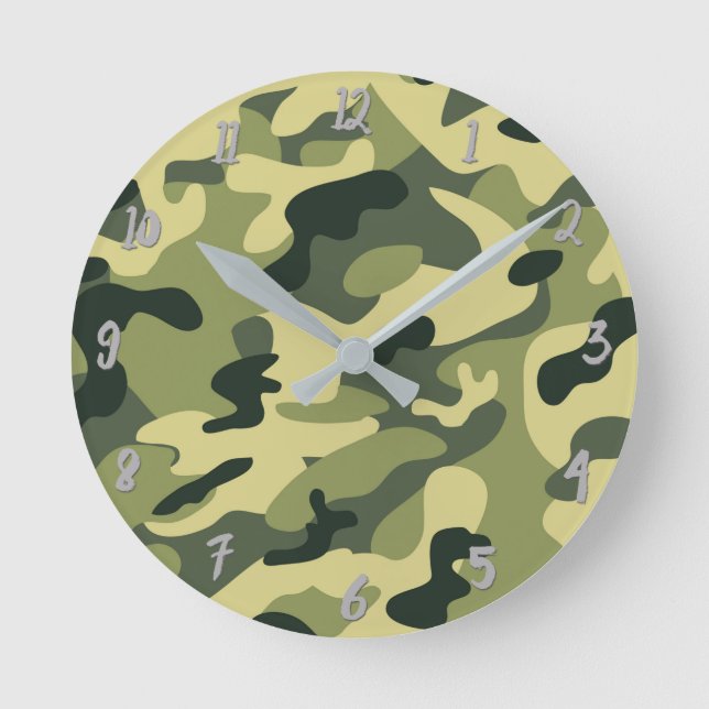 Green Army Camo Camouflage Personalised Round Clock (Front)