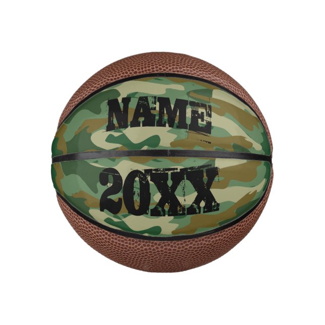Green army camouflage custom name mini basketball (Front)