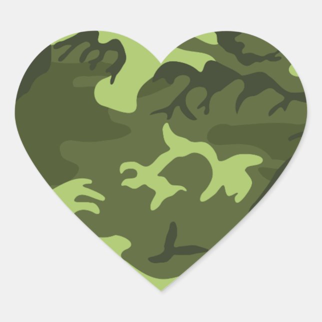 Green army camouflage design heart sticker (Front)