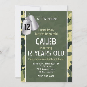 Green Army Dog Tags Camouflage Party Invitations