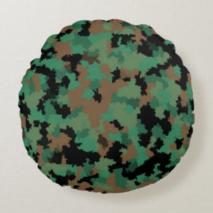 Green Army Jungle Camouflage Pattern Design Round Cushion
