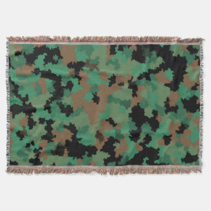 Green Army Jungle Camouflage Pattern Design  Throw Blanket