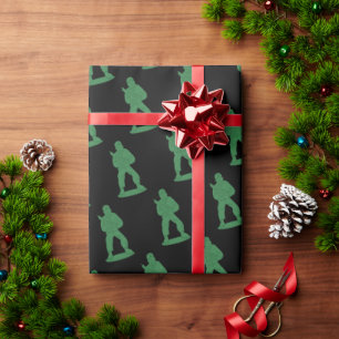Green Army Men on Black Pattern Wrapping Paper