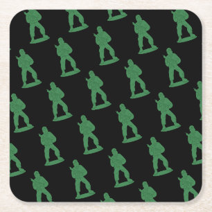 Green Army Men on Black Square Paper Coaster