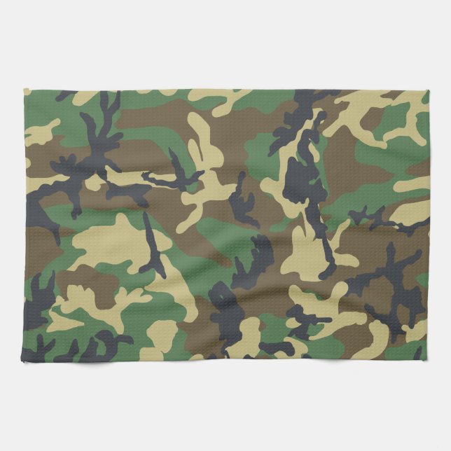 Green Army Navy Camouflage Pattern Camping Tea Towel (Horizontal)