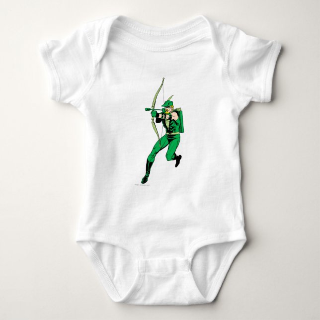 Green Arrow Shooting Arrow Baby Bodysuit (Front)