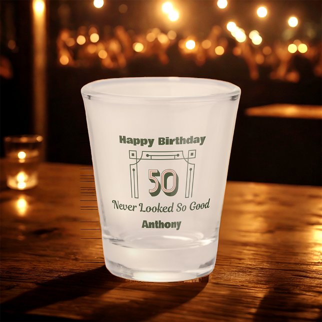 Green Art Deco 50th Birthday Shot Glass (Creator Uploaded)