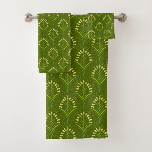 Green Art Deco Bath Towel Set (Insitu)