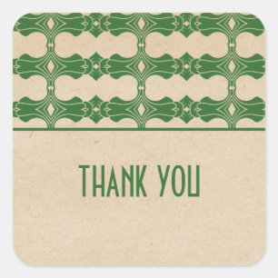 Green Art Deco Border Thank You Stickers