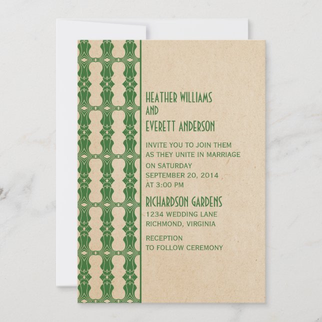 Green Art Deco Border Wedding Invitation (Front)
