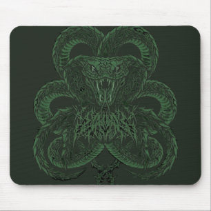 Green Art Deco Cobra Ornamental Symmetrical Snak Mouse Pad