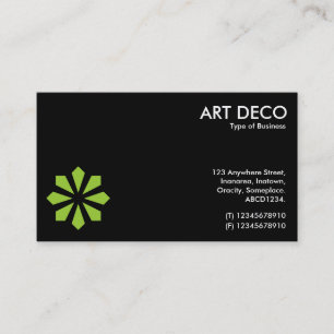 Green Art Deco Flower Symbol - Black Business Card