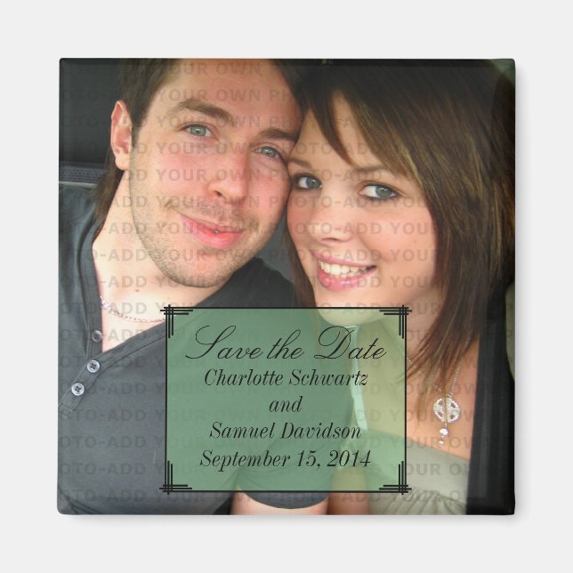 Green Art Deco Frame Save the Date Magnet (Front)