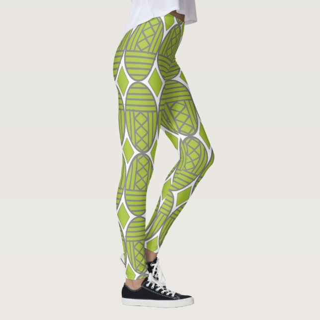 Green Art Deco Ovals  Leggings (Right)