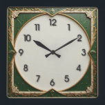 Green Art Deco Square Wall Clock<br><div class="desc">Great clock design. You will love it like others. Be free to use this design for other product you like or to customise and add your text. Follow me for more. Thank you. Have a nice day.</div>