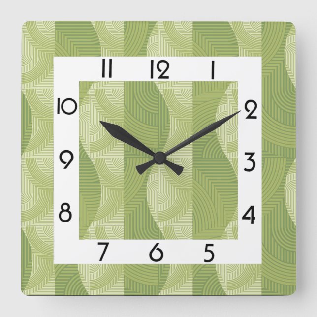 Green art deco square wall clock (Front)