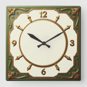 Green Art Deco Square Wall Clock