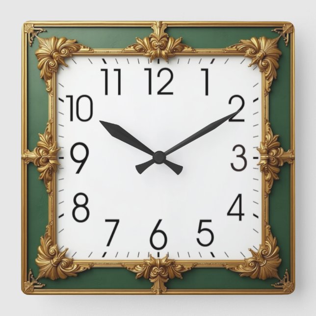 Green Art Deco Square Wall Clock (Front)