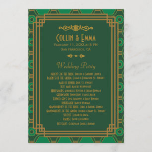 Green Art Deco Wedding Programs Programme