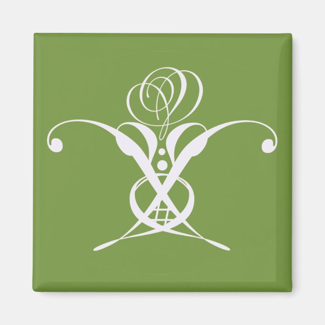 Green Art Deco White Flourish Rose Magnet (Front)