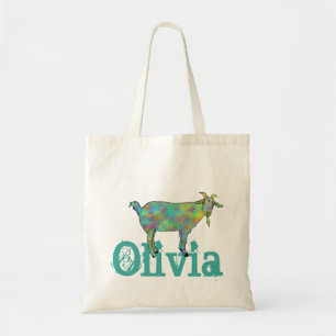 Green Art Goat on Things Design with your Name Tote Bag