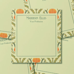 Green Art Nouveau Floral Personalised Notepad