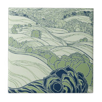 Green Art Nouveau Rolling Hills Country Fields