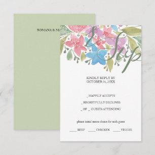 Green Artistic Boho Floral Watercolor Hand-painted RSVP Card
