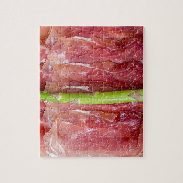 Green asparagus with ham macro jigsaw puzzle (Vertical)