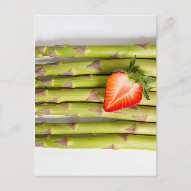 Green asparagus with strawberries top view postcard (Front)