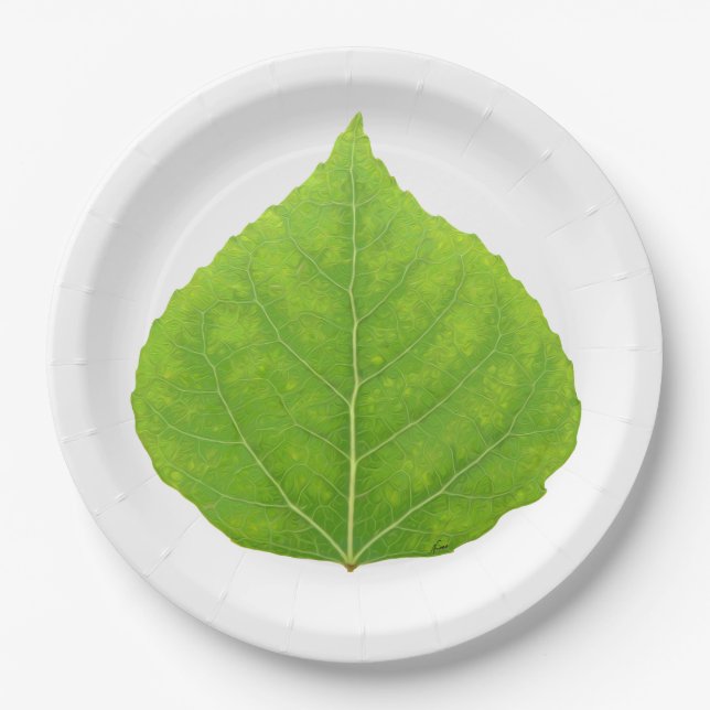 Green Aspen Leaf #11 Paper Plate (Front)