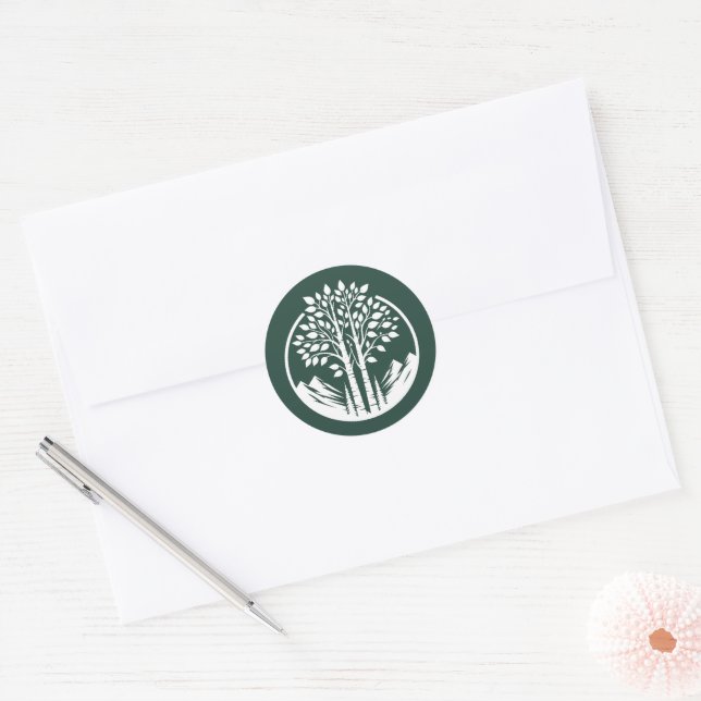 Green Aspen Tree Wedding Classic Round Sticker (Envelope)