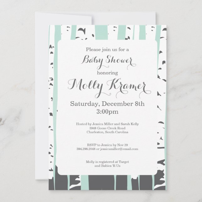 Green Aspen Trees Baby Shower Invitation (Front)