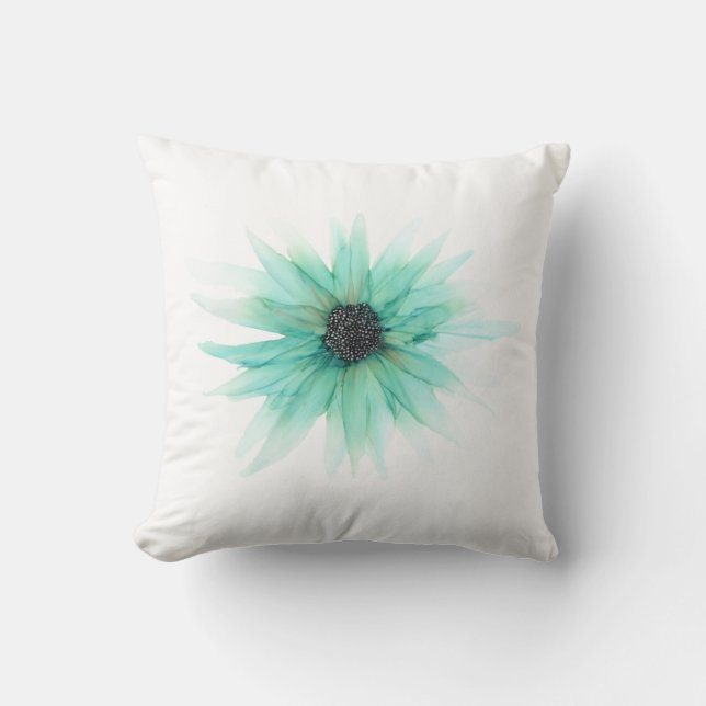 Green Aster hand painted floral throw pillow (Front)