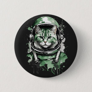 Green Astronaut Cat Splash 6 Cm Round Badge