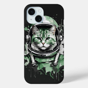 Green Astronaut Cat Splash iPhone 15 Case