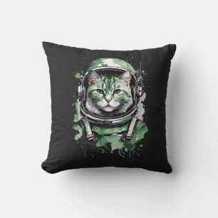 Green Astronaut Cat Splash Cushion