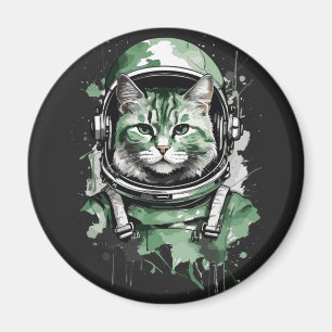 Green Astronaut Cat Splash Magnet