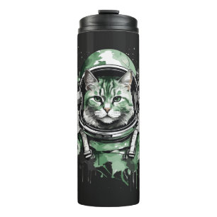 Green Astronaut Cat Splash Thermal Tumbler