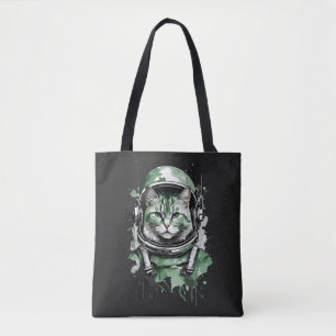 Green Astronaut Cat Splash Tote Bag