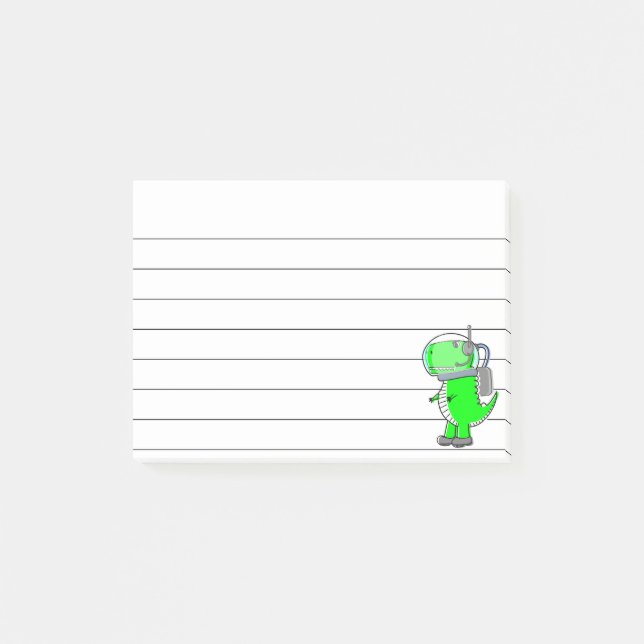 Green Astronaut Dinosaur Drawing Lined 4x3  Post-it Notes (Front)
