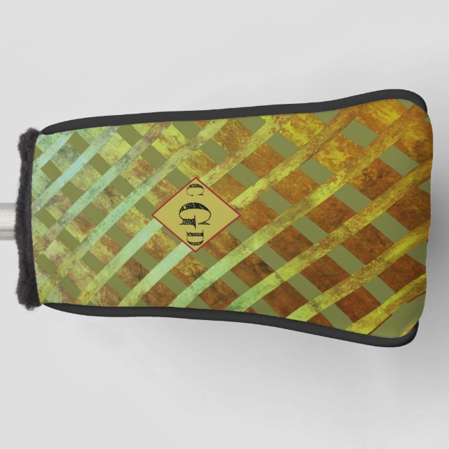 Green Asymmetrical Striped Geometric Pattern Golf Head Cover (Front)