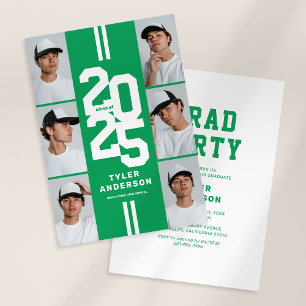 Green Athletic Grad Photo Collage Graduation Party Invitation