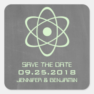 Green Atomic Chalkboard Save the Date Stickers