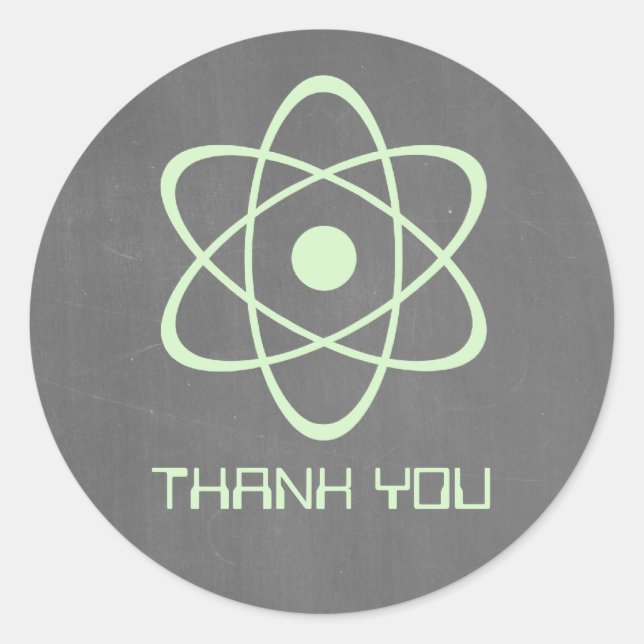 Green Atomic Chalkboard Thank You Stickers (Front)