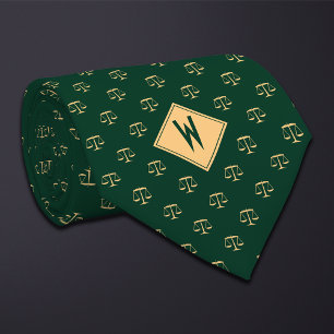 Green Attorney Scales of Justice Tie
