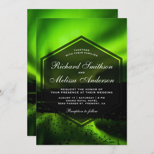 Green Aurora Northern Lights Wedding Invitation (Front/Back)