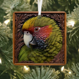 Green Australian Lorikeet Parrot, Metal Tree Decoration